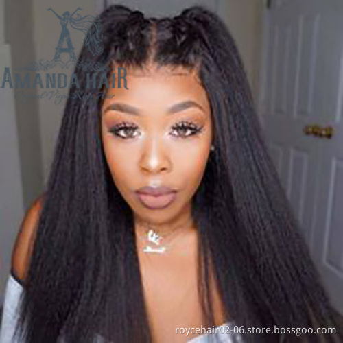 Cheap Peruvian Virgin Human Hair 13x6 Glueless Braided Customized Kinky Straight Lace Front Wig For Women